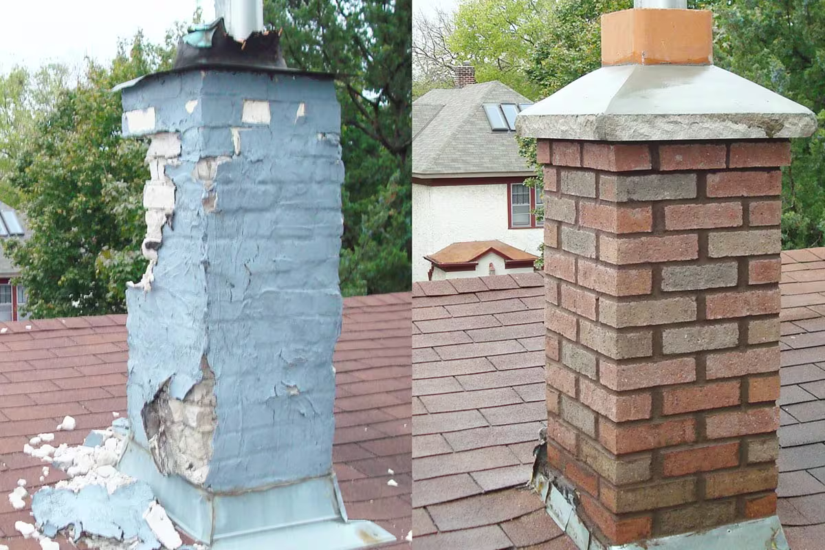 Master craftsmen working on chimney and masonry projects